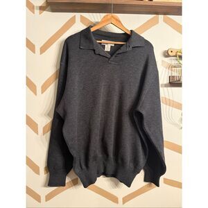 I Levrieri Dark Gray Merino Wool Knit Long‎ Sleeve Pullover Polo Sweater Size XL